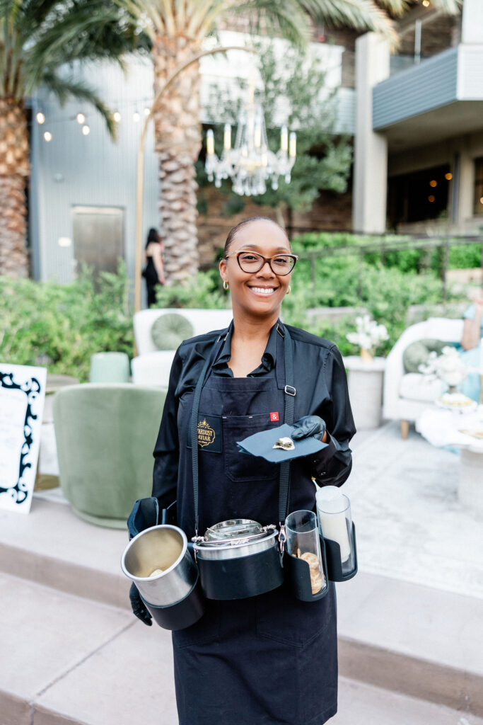 Caviar belt service at DragonRidge wedding Las Vegas