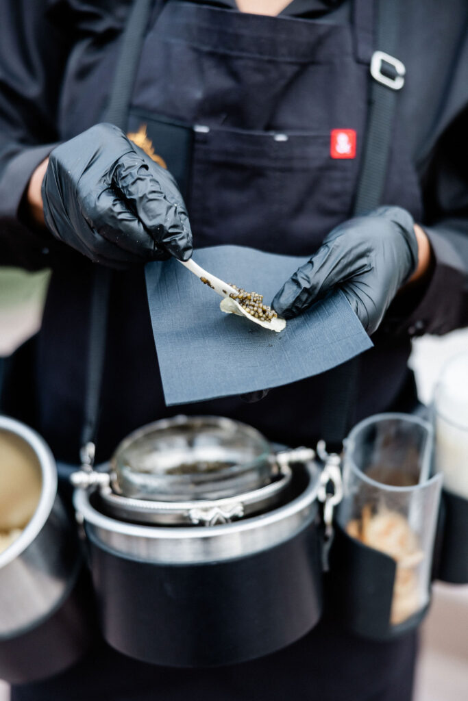 Caviar belt service at DragonRidge wedding Las Vegas